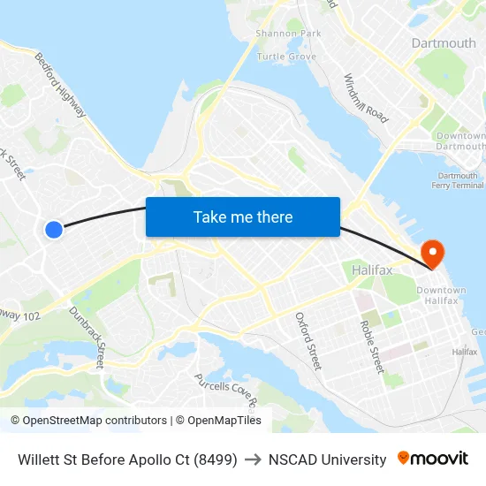Willett St Before Apollo Ct (8499) to NSCAD University map