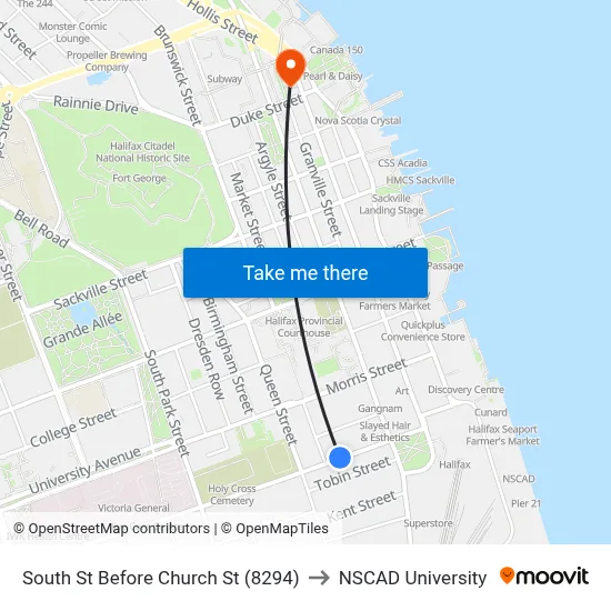 South St Before Church St (8294) to NSCAD University map