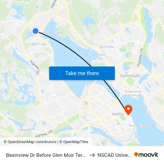 Basinview Dr Before Glen Moir Terr (6140) to NSCAD University map
