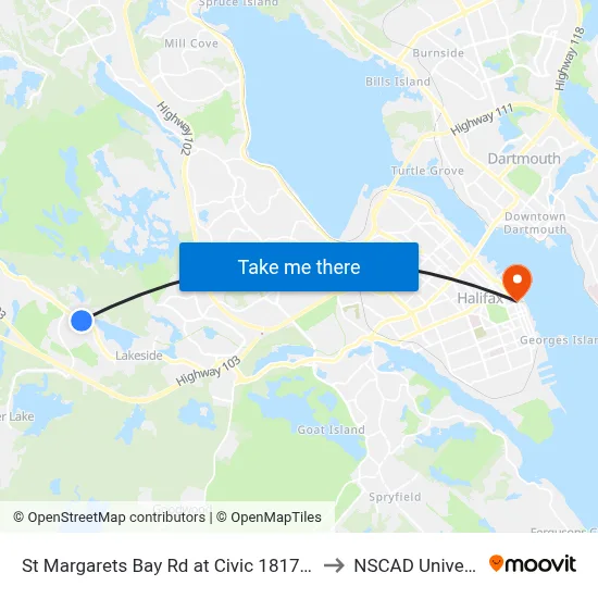 St Margarets Bay Rd at Civic 1817 (6145) to NSCAD University map
