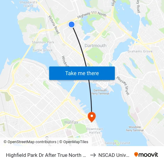 Highfield Park Dr After True North Cr (6927) to NSCAD University map