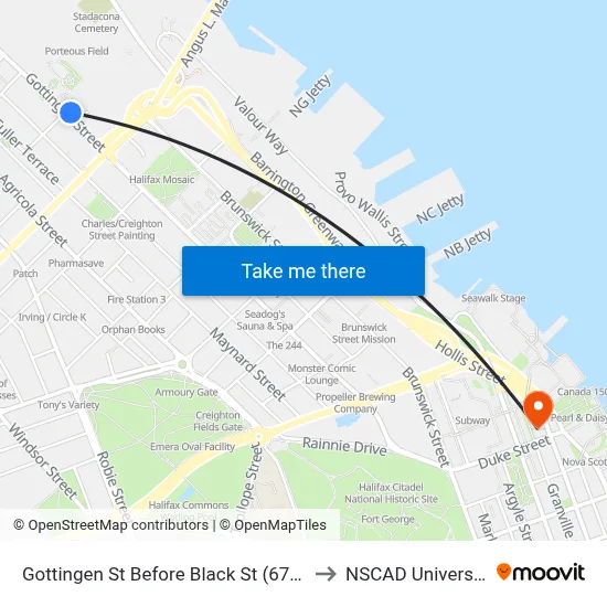 Gottingen St Before Black St (6785) to NSCAD University map