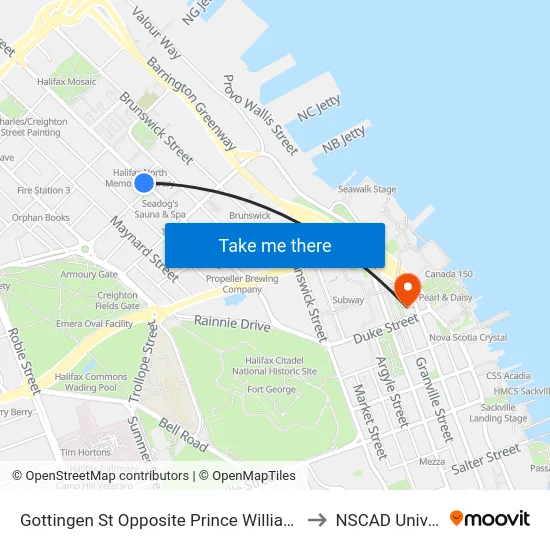 Gottingen St Opposite Prince William St (6786) to NSCAD University map
