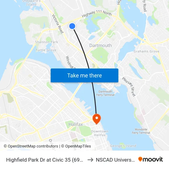 Highfield Park Dr at Civic 35 (6922) to NSCAD University map