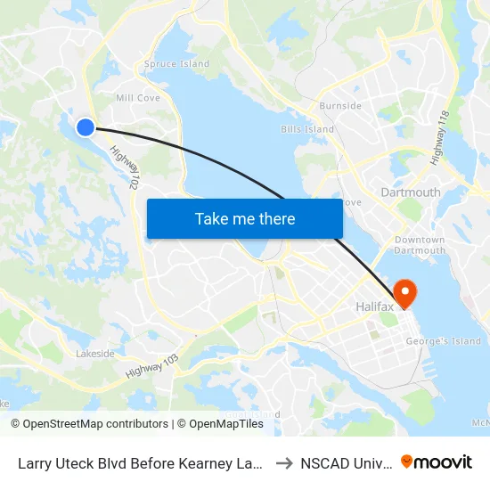 Larry Uteck Blvd Before Kearney Lake Rd (6365) to NSCAD University map