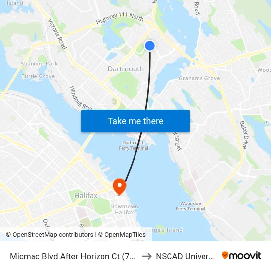 Micmac Blvd After Horizon Ct (7213) to NSCAD University map