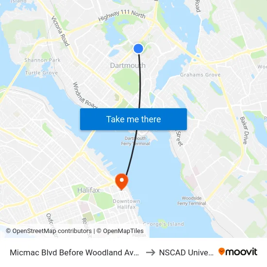 Micmac Blvd Before Woodland Ave (7215) to NSCAD University map
