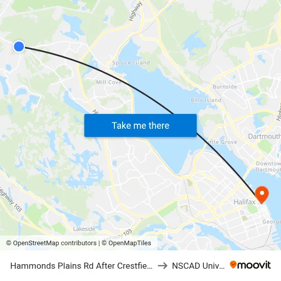 Hammonds Plains Rd After Crestfield Dr (6812) to NSCAD University map