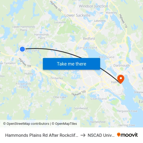 Hammonds Plains Rd After Rockcliffe Cr (6814) to NSCAD University map