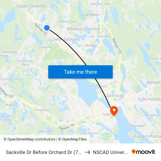 Sackville Dr Before Orchard Dr (7326) to NSCAD University map
