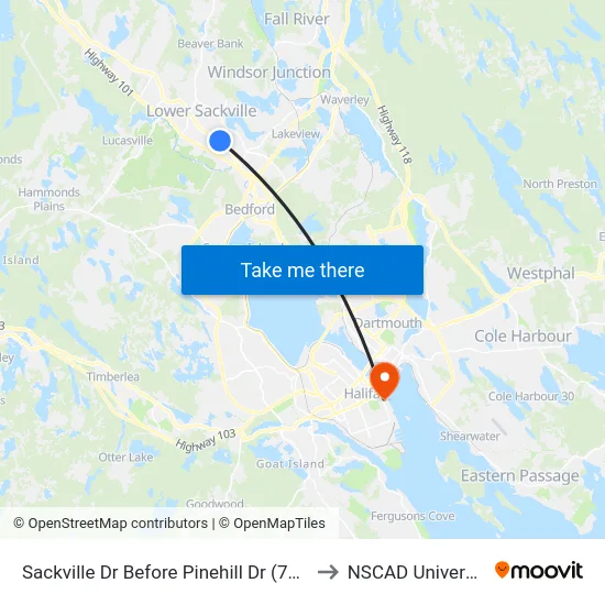 Sackville Dr Before Pinehill Dr (7327) to NSCAD University map