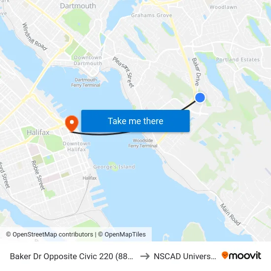 Baker Dr Opposite Civic 220 (8848) to NSCAD University map
