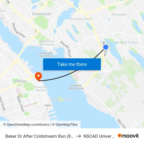 Baker Dr After Coldstream Run (8842) to NSCAD University map