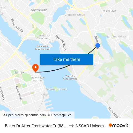 Baker Dr After Freshwater Tr (8843) to NSCAD University map
