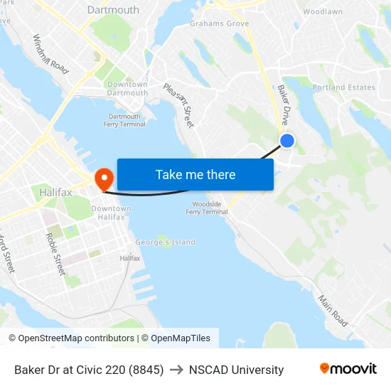 Baker Dr at Civic 220 (8845) to NSCAD University map