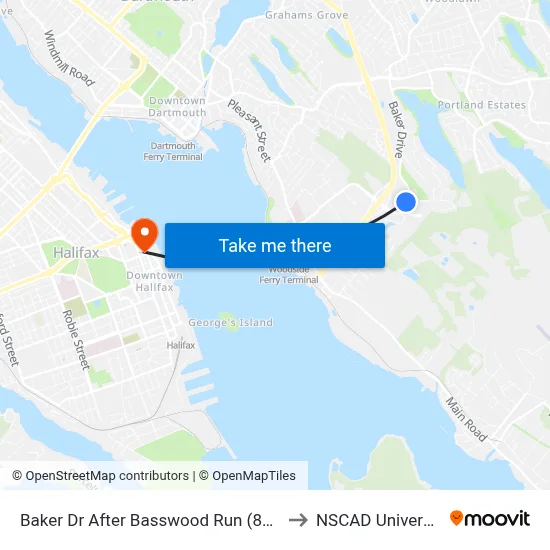 Baker Dr After Basswood Run (8846) to NSCAD University map