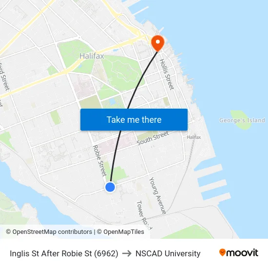 Inglis St After Robie St (6962) to NSCAD University map