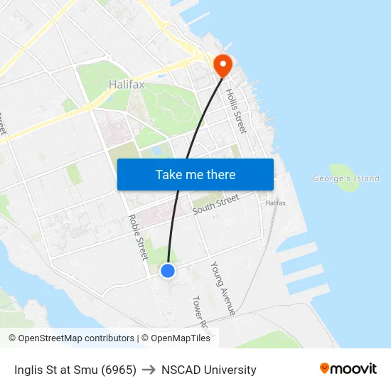 Inglis St at Smu (6965) to NSCAD University map