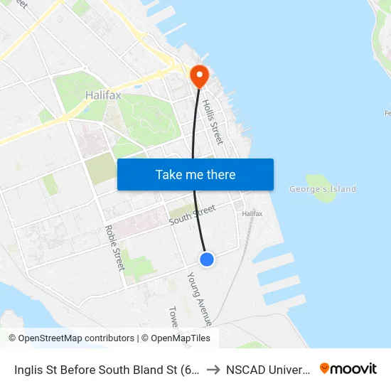 Inglis St Before South Bland St (6967) to NSCAD University map