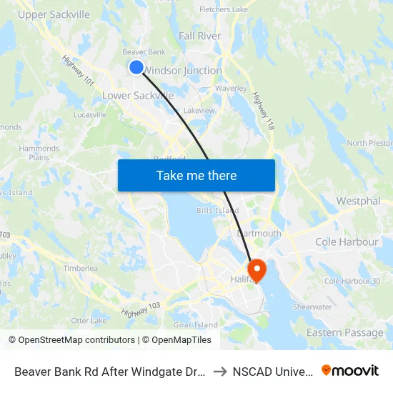 Beaver Bank Rd After Windgate Dr (8711) to NSCAD University map