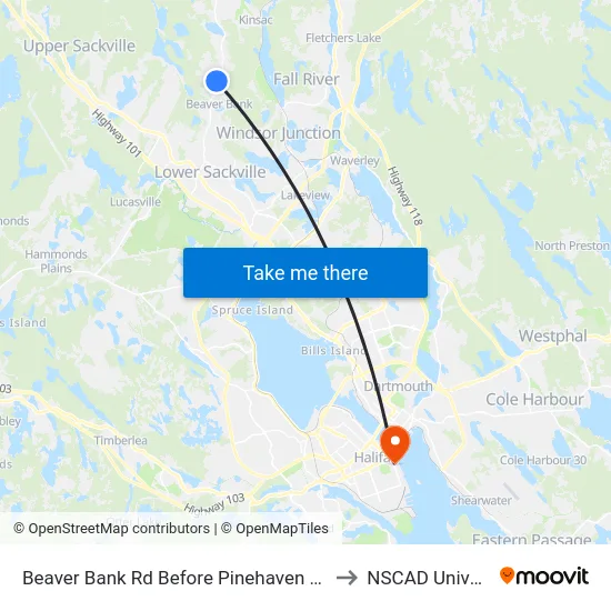 Beaver Bank Rd Before Pinehaven Dr (8716) to NSCAD University map