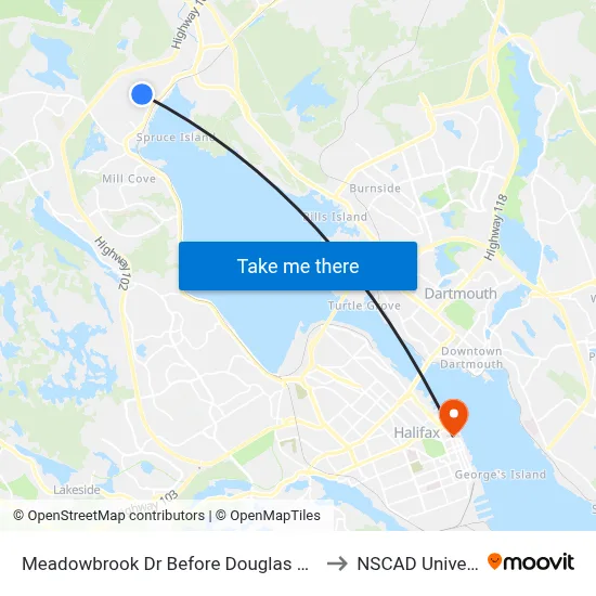Meadowbrook Dr Before Douglas Dr (7192) to NSCAD University map