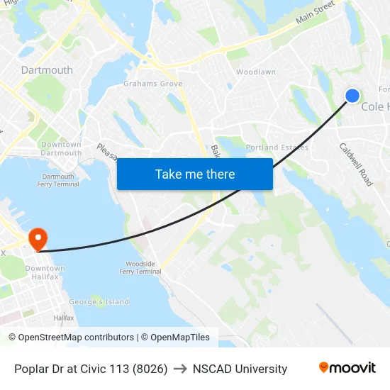 Poplar Dr at Civic 113 (8026) to NSCAD University map