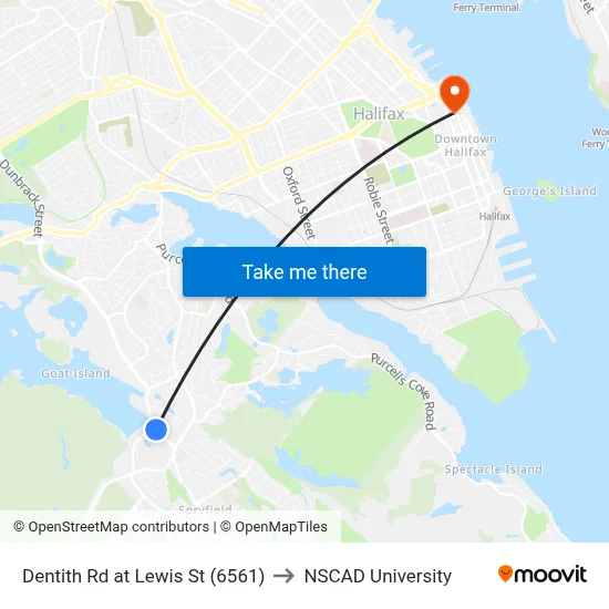 Dentith Rd at Lewis St (6561) to NSCAD University map