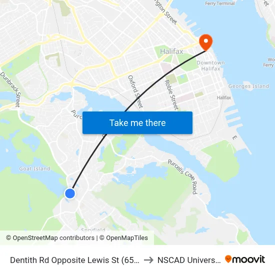 Dentith Rd Opposite Lewis St (6562) to NSCAD University map