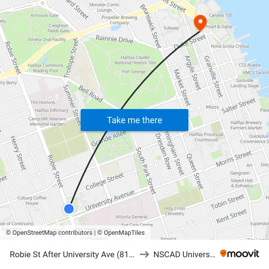 Robie St After University Ave (8187) to NSCAD University map