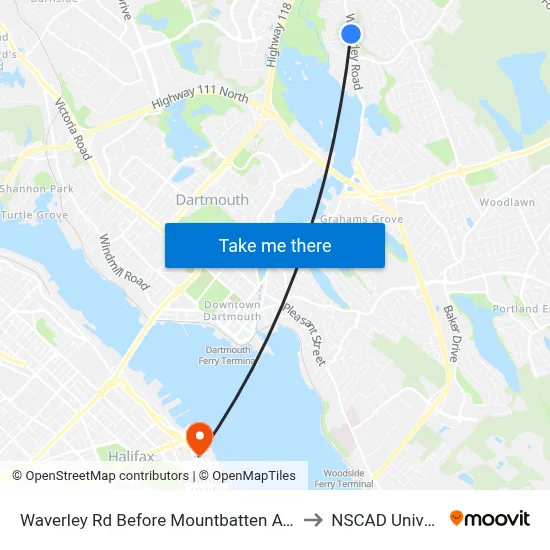 Waverley Rd Before Mountbatten Ave (8447) to NSCAD University map