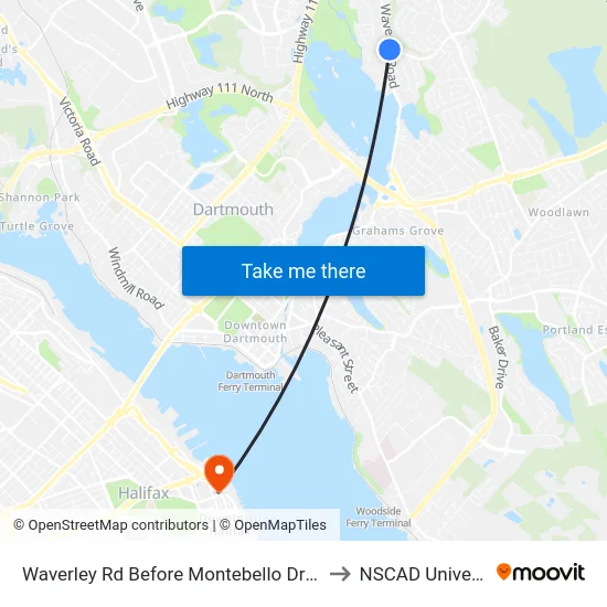 Waverley Rd Before Montebello Dr (8441) to NSCAD University map