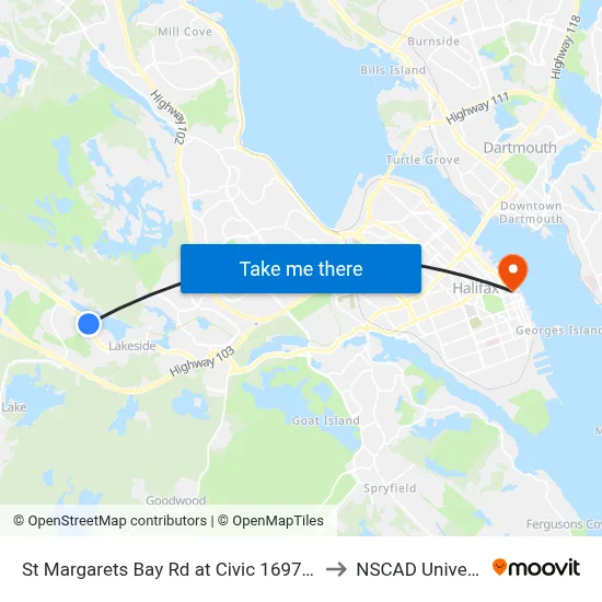 St Margarets Bay Rd at Civic 1697 (6178) to NSCAD University map