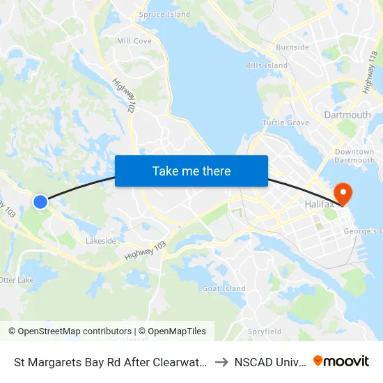 St Margarets Bay Rd After Clearwater Dr (6175) to NSCAD University map