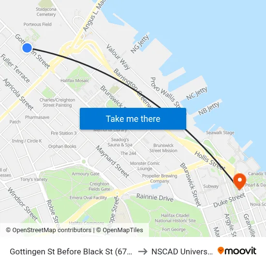 Gottingen St Before Black St (6777) to NSCAD University map
