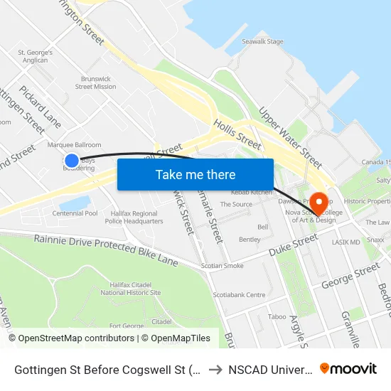 Gottingen St Before Cogswell St (6771) to NSCAD University map