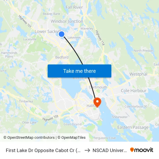 First Lake Dr Opposite Cabot Cr (6685) to NSCAD University map