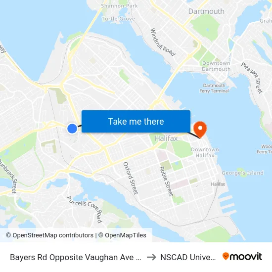 Bayers Rd Opposite Vaughan Ave (6199) to NSCAD University map