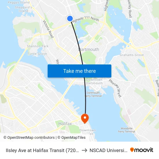 Ilsley Ave at Halifax Transit (7205) to NSCAD University map
