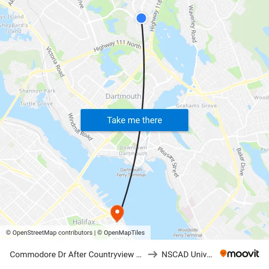 Commodore Dr After Countryview Dr (8853) to NSCAD University map