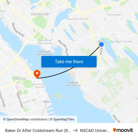 Baker Dr After Coldstream Run (8851) to NSCAD University map