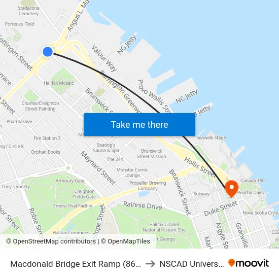 Macdonald Bridge Exit Ramp (8638) to NSCAD University map