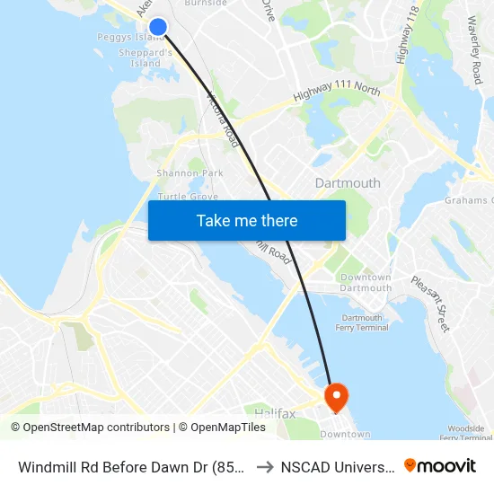 Windmill Rd Before Dawn Dr (8522) to NSCAD University map