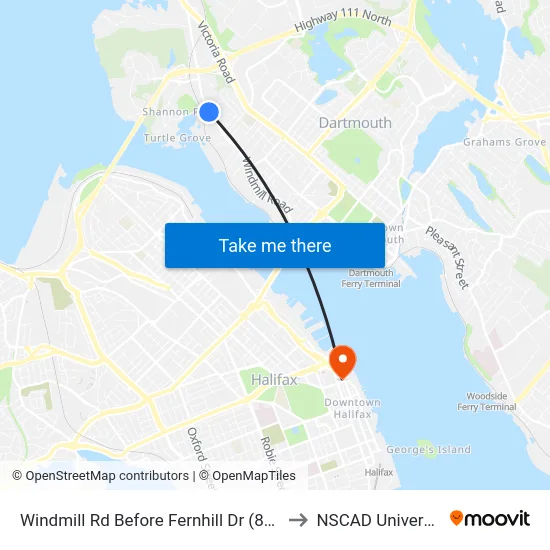 Windmill Rd Before Fernhill Dr (8521) to NSCAD University map