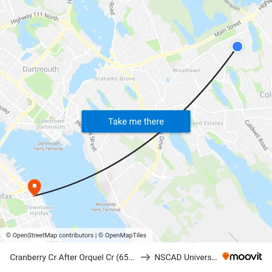 Cranberry Cr After Orquel Cr (6519) to NSCAD University map
