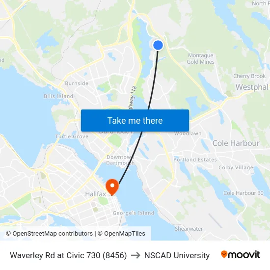 Waverley Rd at Civic 730 (8456) to NSCAD University map