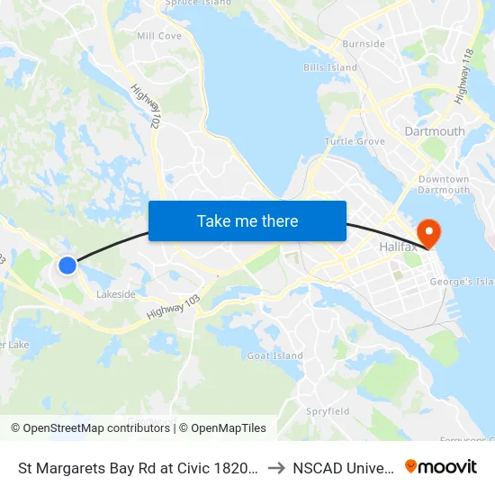 St Margarets Bay Rd at Civic 1820 (6161) to NSCAD University map