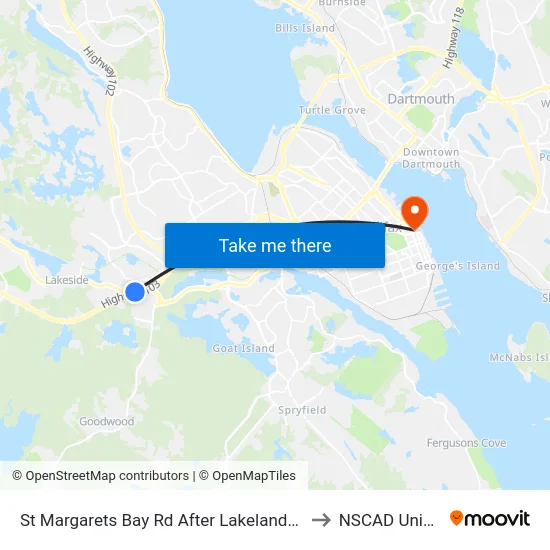 St Margarets Bay Rd After Lakelands Blvd (6160) to NSCAD University map
