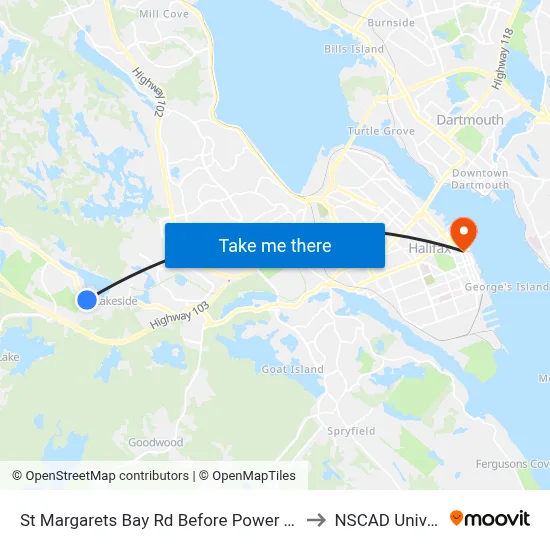St Margarets Bay Rd Before Power Terr (6165) to NSCAD University map