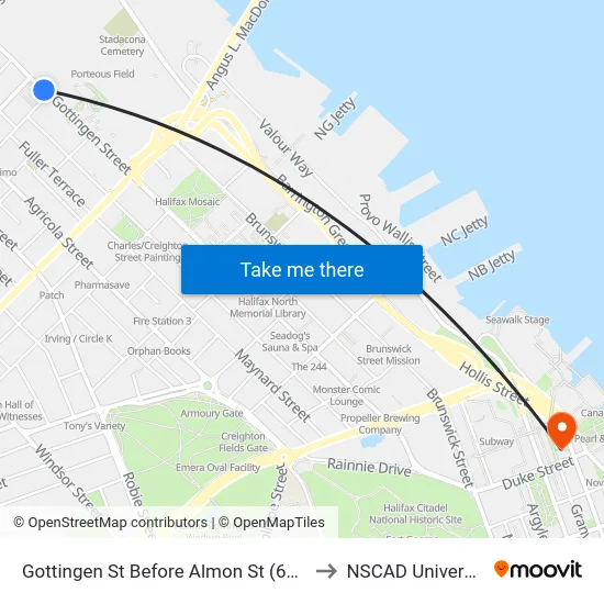 Gottingen St Before Almon St (6768) to NSCAD University map